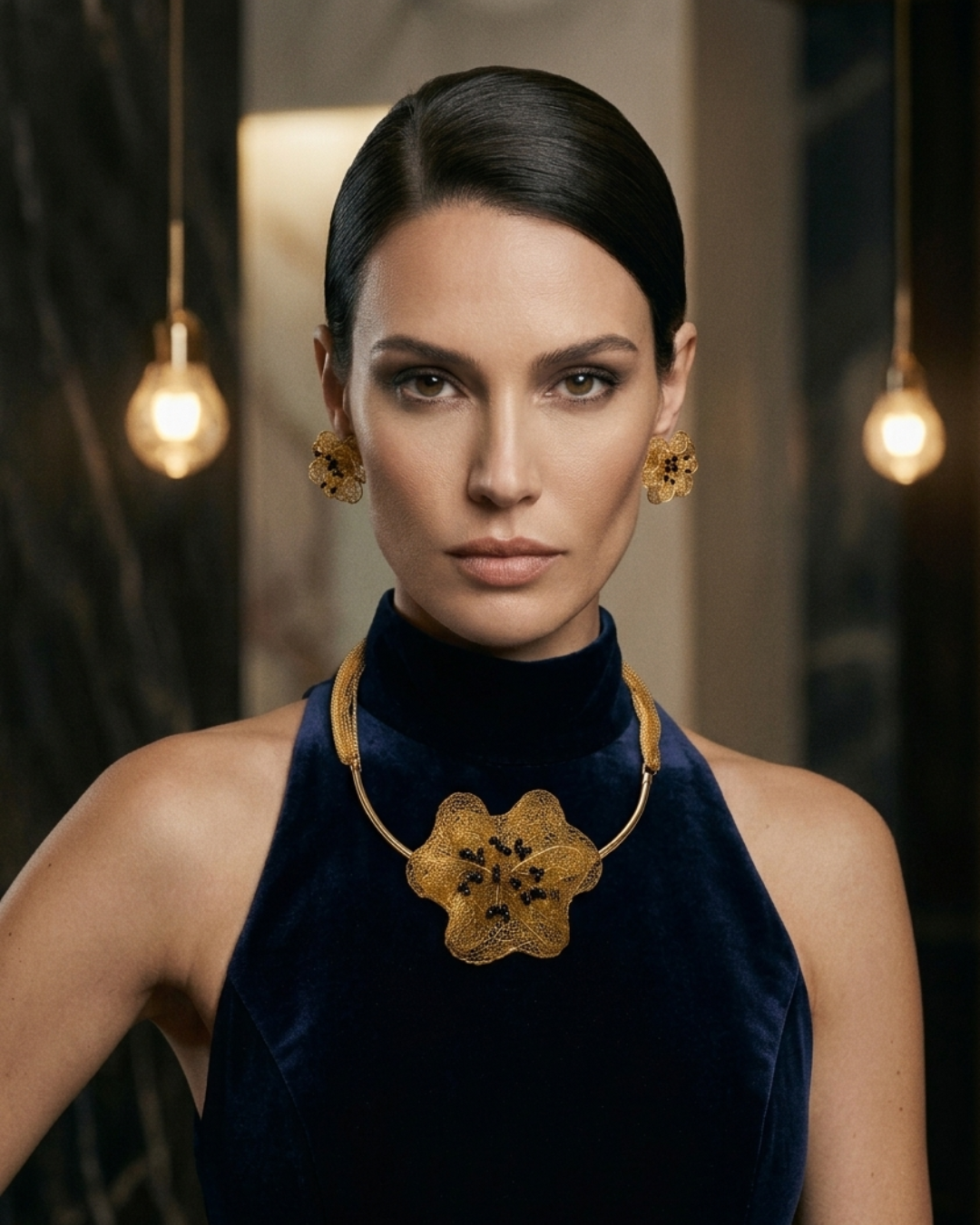 Noir Bloom Pendant Necklace